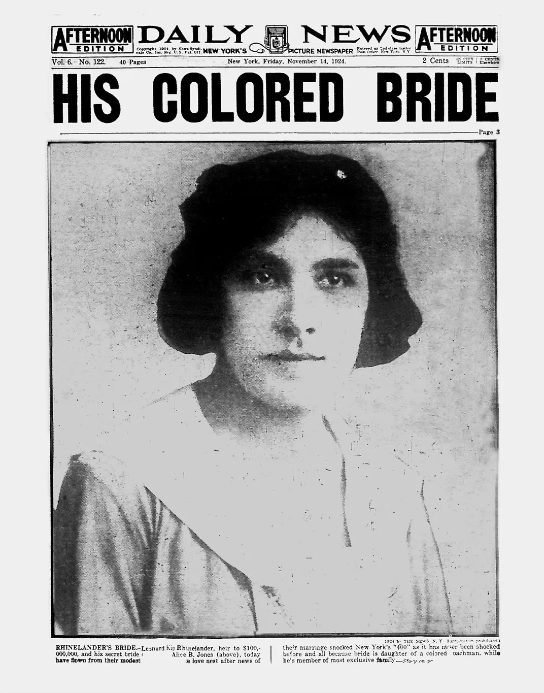 The November 14, 1924, front page of the New York Daily News